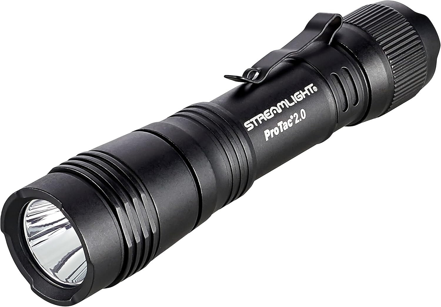 Rechargeable Black Tactical Flashlight - 2000 Lumens, USB-C and Holster Included