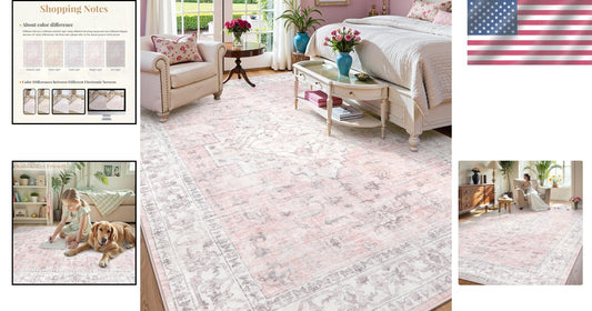 Stain-Resistant 10x14 Pink Rug - Soft, Braided Carpet for Living Room & Nursery