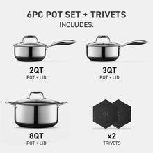 Load image into Gallery viewer, Stainless Steel Nonstick Pot Set with Glass Lids &amp; Silicone Trivets - 8-Piece