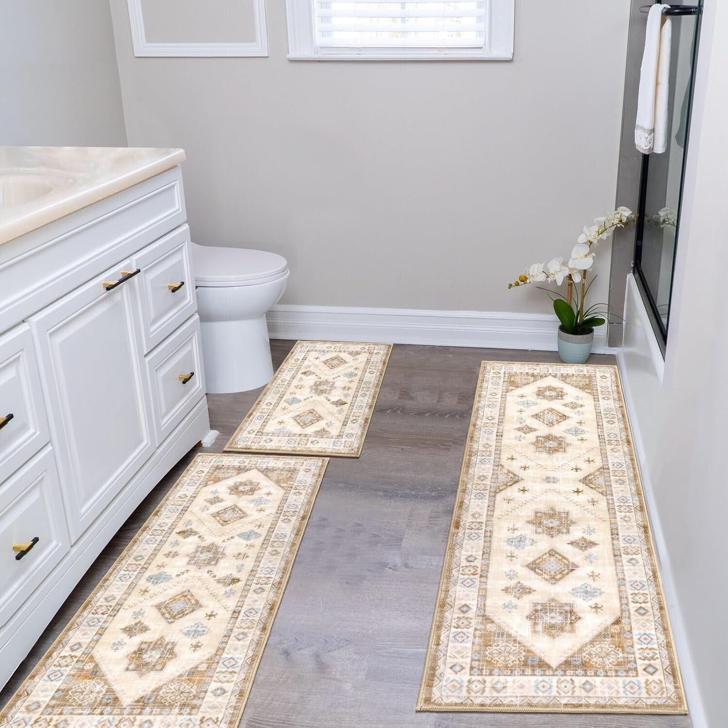 Elegant 3-Piece Kitchen Rug Set with Runner - Non-Slip & Stain Resistant