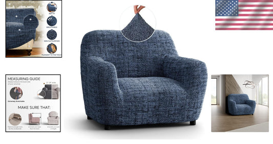 Vittoria Blue Stretch Armchair Slipcover – Soft, Washable Furniture Protector