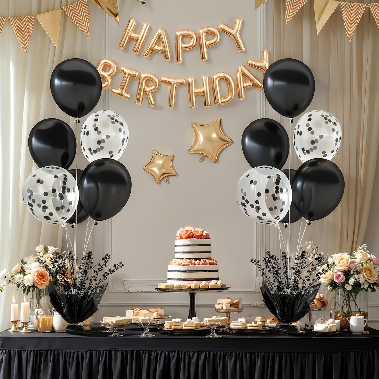 Elegant Black Table Balloon Centerpiece Set - Perfect for Weddings & Birthdays