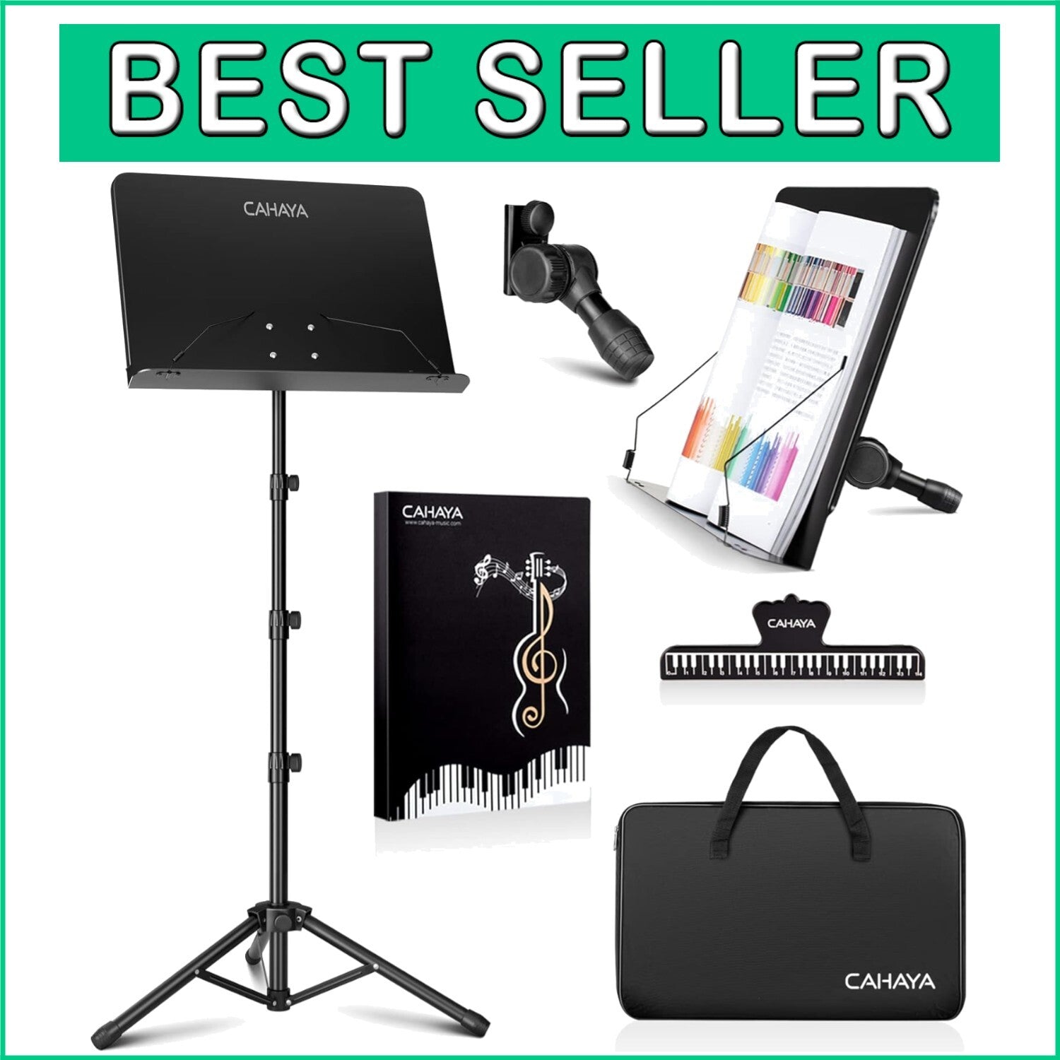Black Alloy Steel Music Stand with Tiltable Tray - Perfect for Musicians