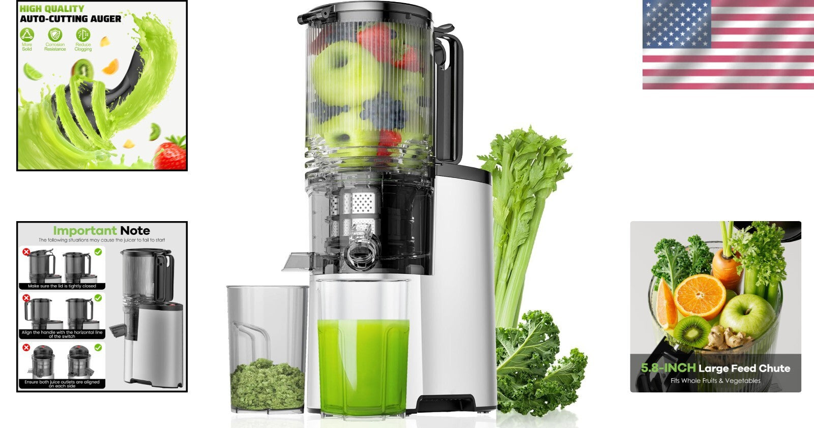 Elegant 5.8" Chute Juice Extractor with 400W Power for Whole Fruits & Veggies