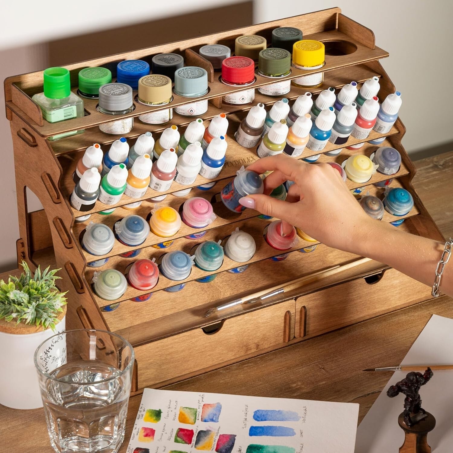58-Hole Paint Organizer: Removable Shelf & Stands for Miniature Painting