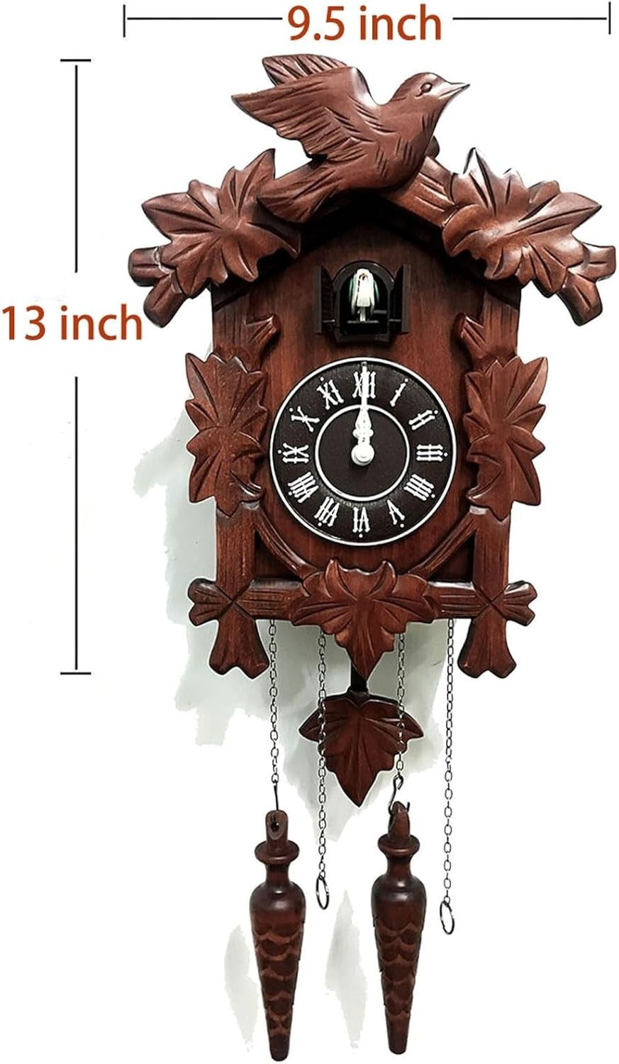 Authentic Hand-Carved Wooden Cuckoo Clock - Night Mode & Adjustable Volume