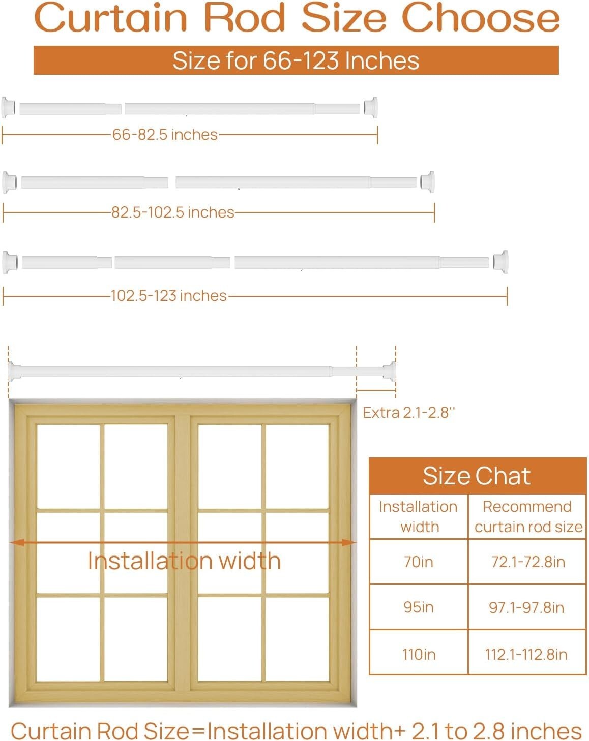 Durable No-Drill Tension Curtain Rods 66-120 Inch - Stability for Every Window
