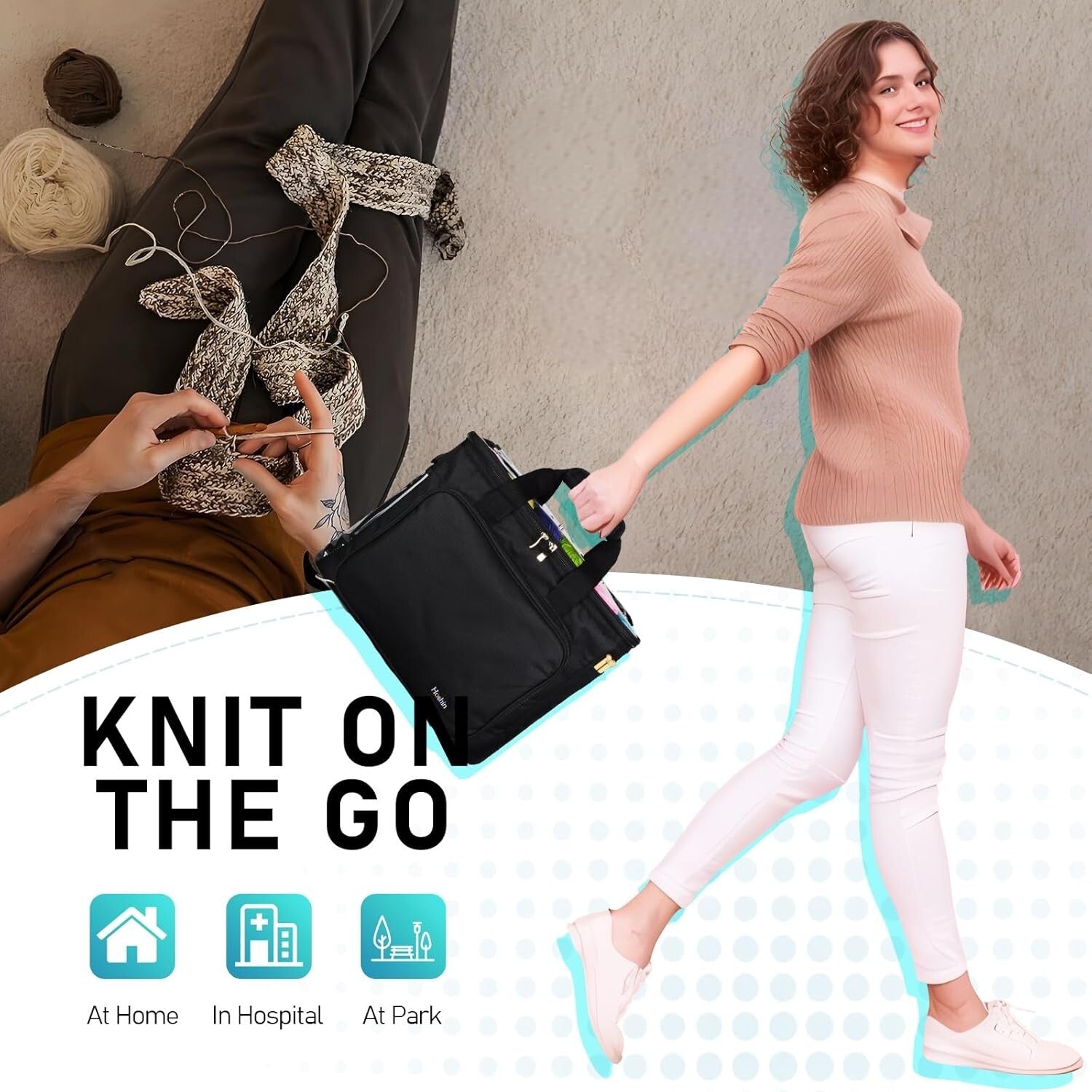 Portable Knitting Tote with Inner Divider and Flexible PVC - Ideal for Crafters