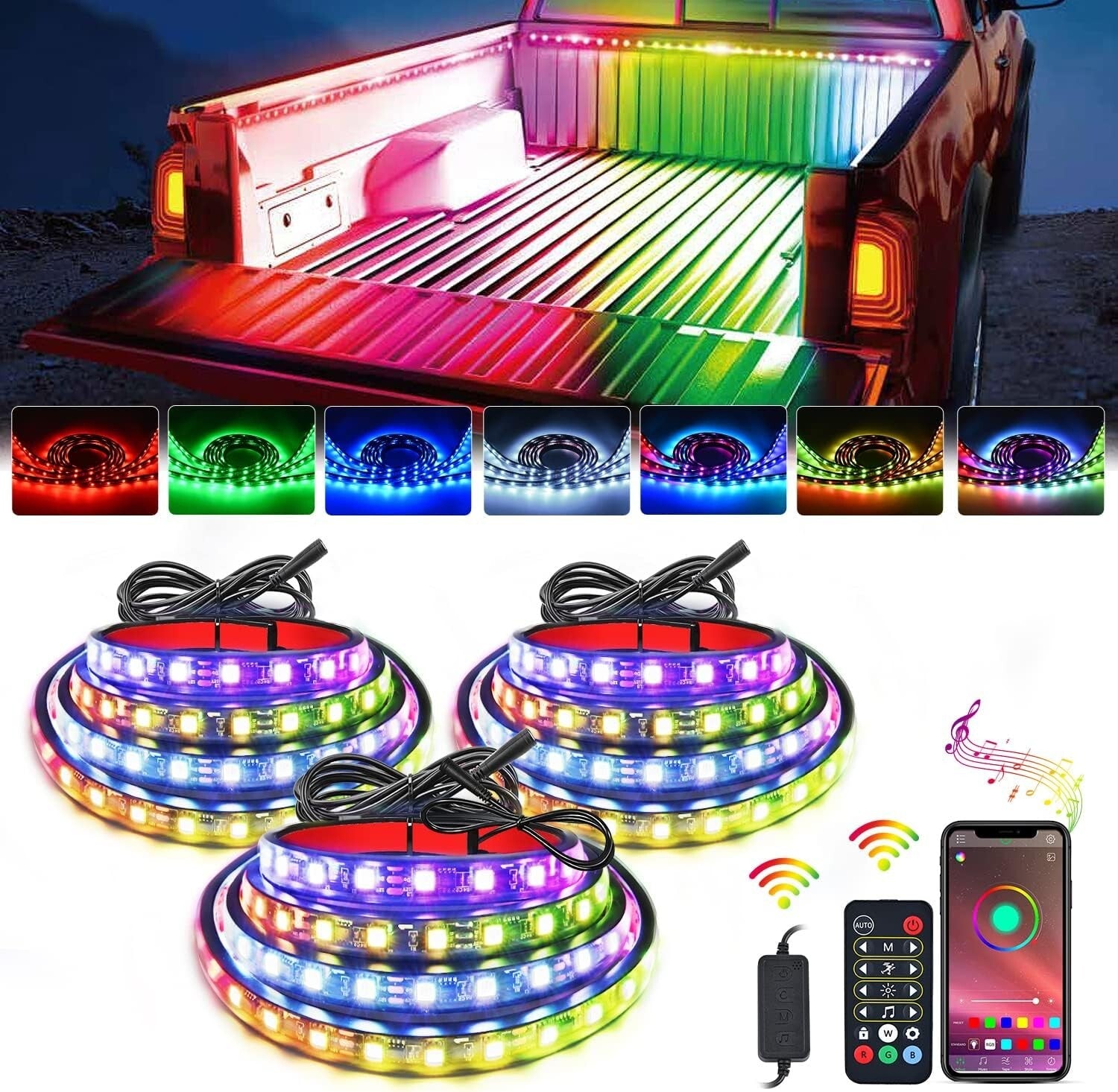 Flexible LED Truck Bed Light Strip - 60inch RGBIC with Music Sync & Mounting Kit