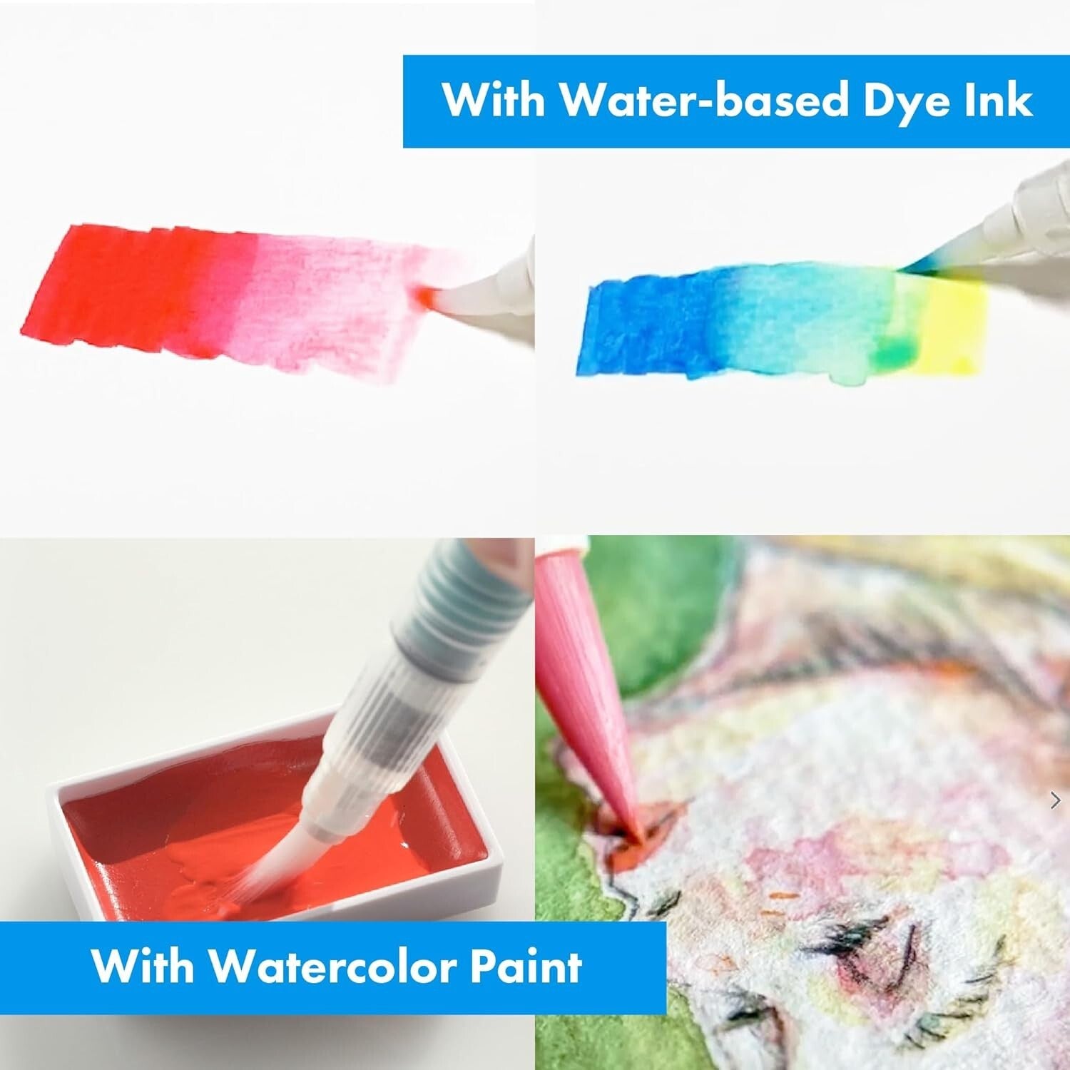 Eco-Friendly Zig Water Brush Pen Set - 6 Flexible Nylon Tips for Watercolor