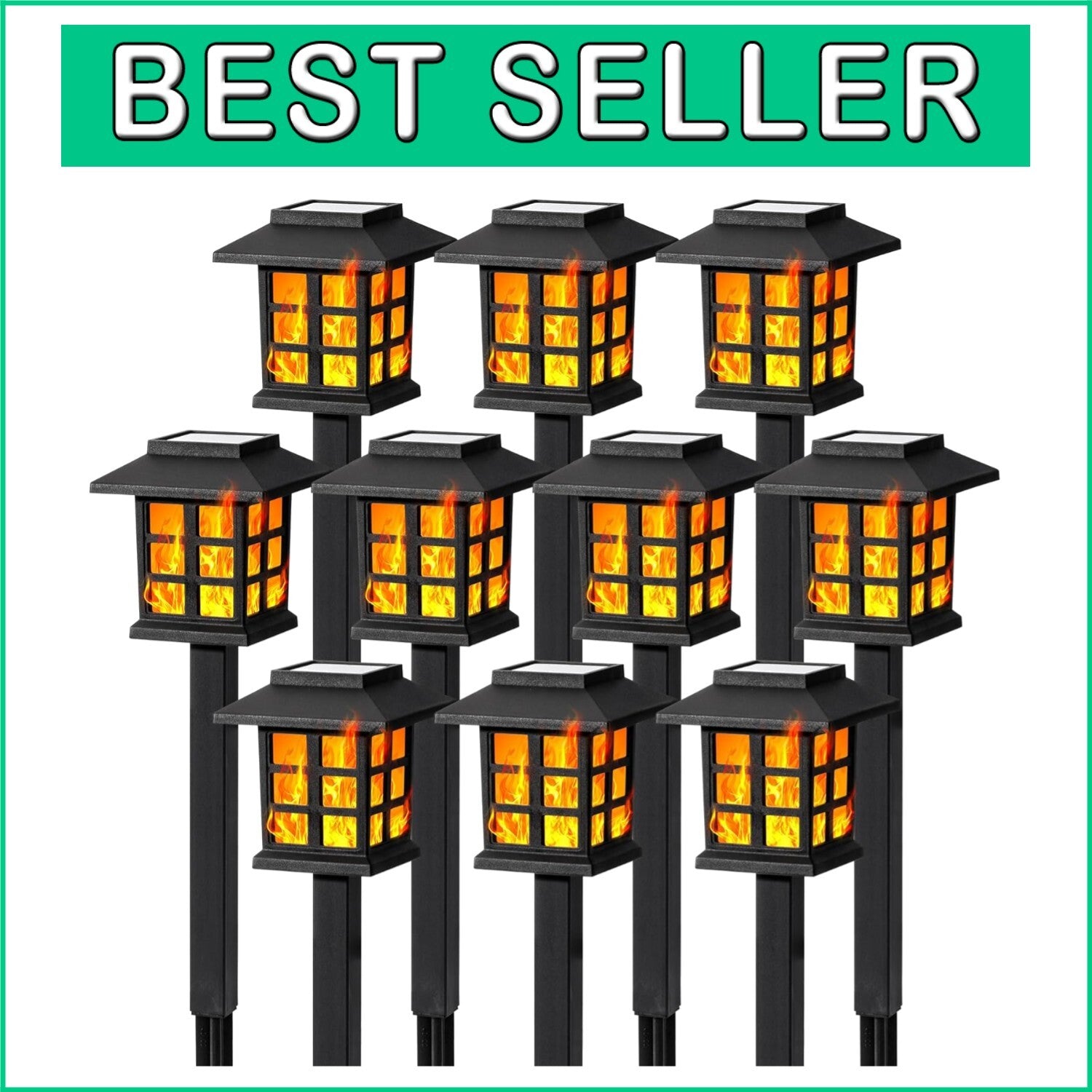 10 Pack Waterproof Flickering Flame Solar Outdoor Lights - Modern Garden Decor