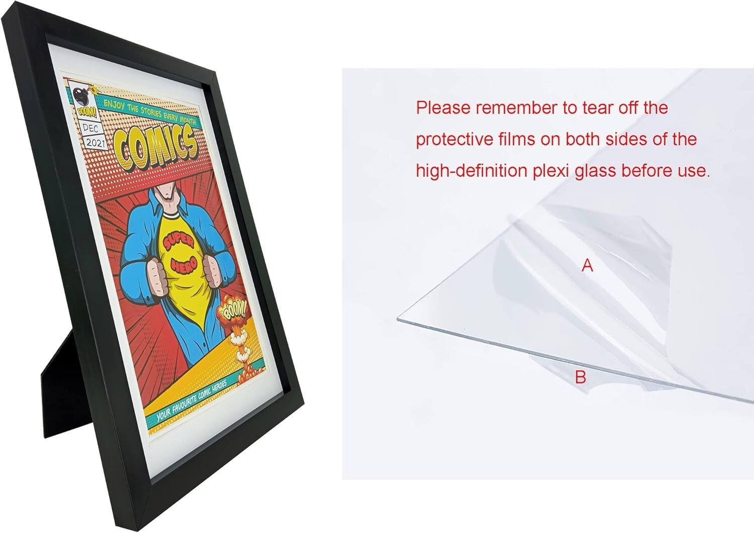Easy-Install Comic Frame Set: 4 Frames with Glass & White Mat for Displaying