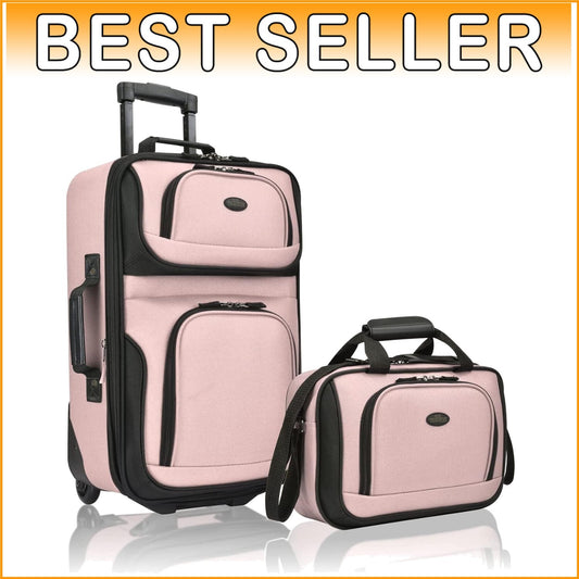 Versatile Pink Expandable Carry-On Luggage & Boarding Bag Duo - Travel in Style
