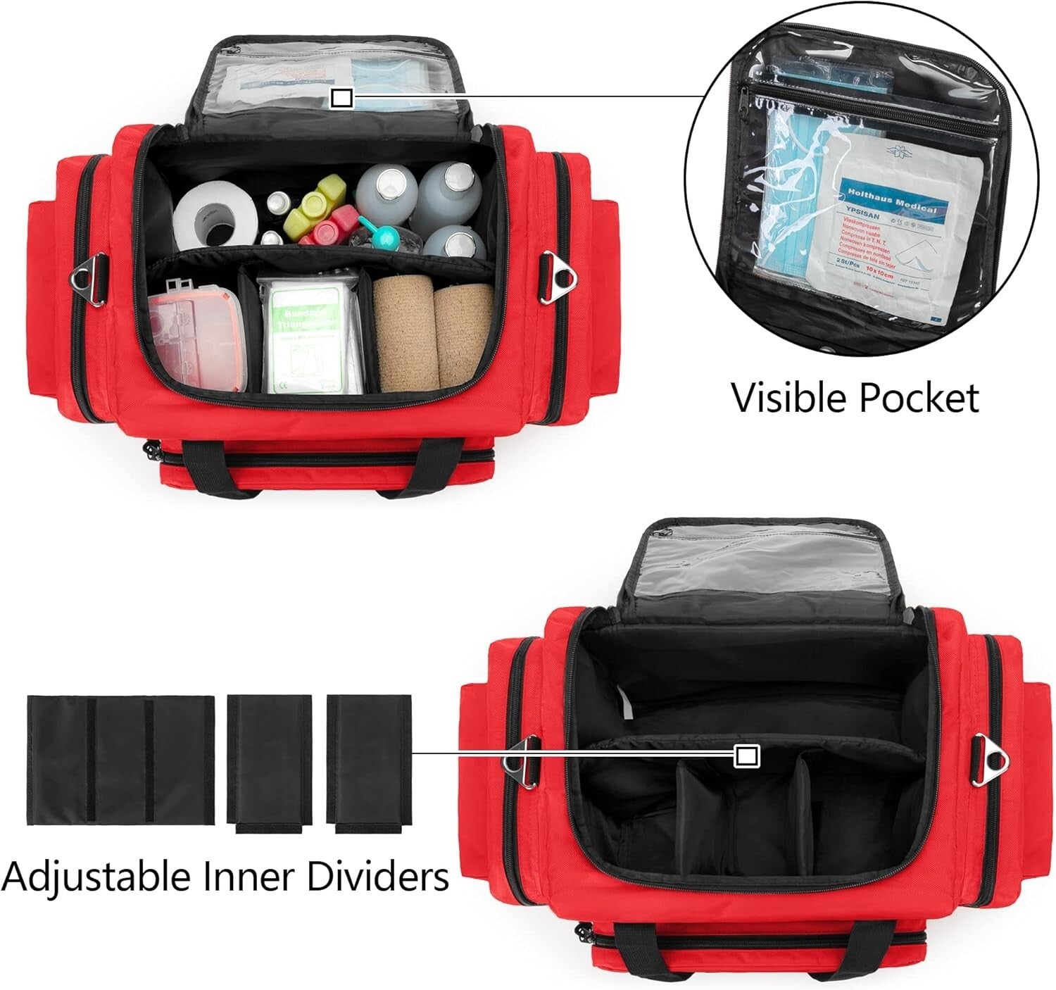 Lightweight Red Trauma Bag with Multiple Pockets - Perfect for EMT & Outdoor Use