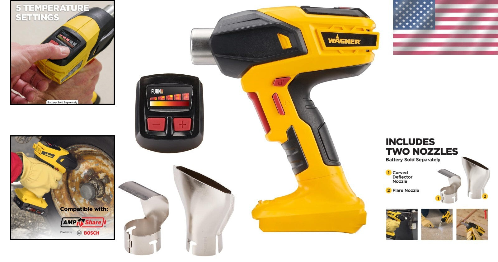 Versatile Cordless Heat Gun - SprayTech FURNO 550, 5 Temp Settings, 2 Nozzles