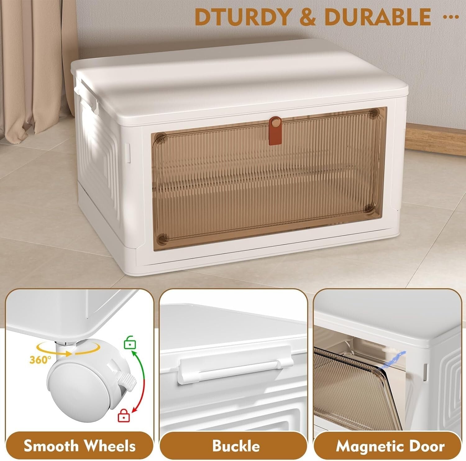 Folding Stackable 4-Tier Storage Boxes with Lockable Wheels - High Quality PP