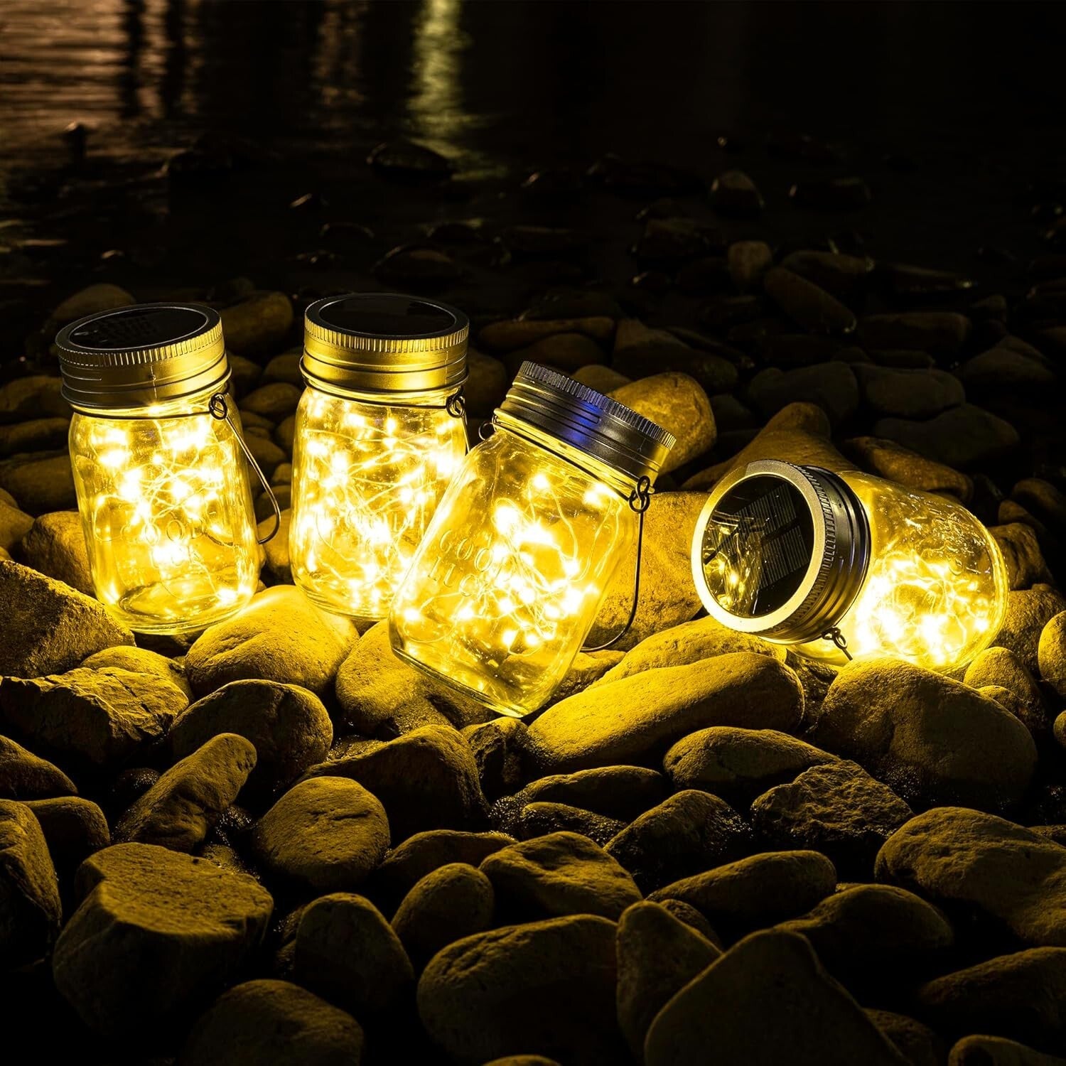 Durable Waterproof Solar Hanging Lights - 8-Pack Mason Jar LED Lanterns for Yard