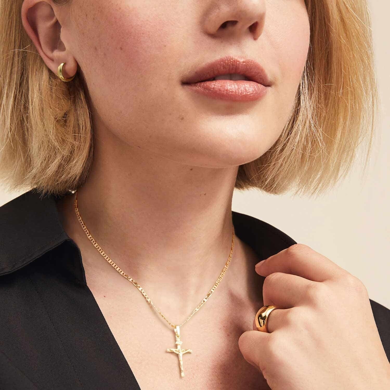 Versatile 14K Gold Cross Necklace with Detailed Jesus Pattern - Unisex Style