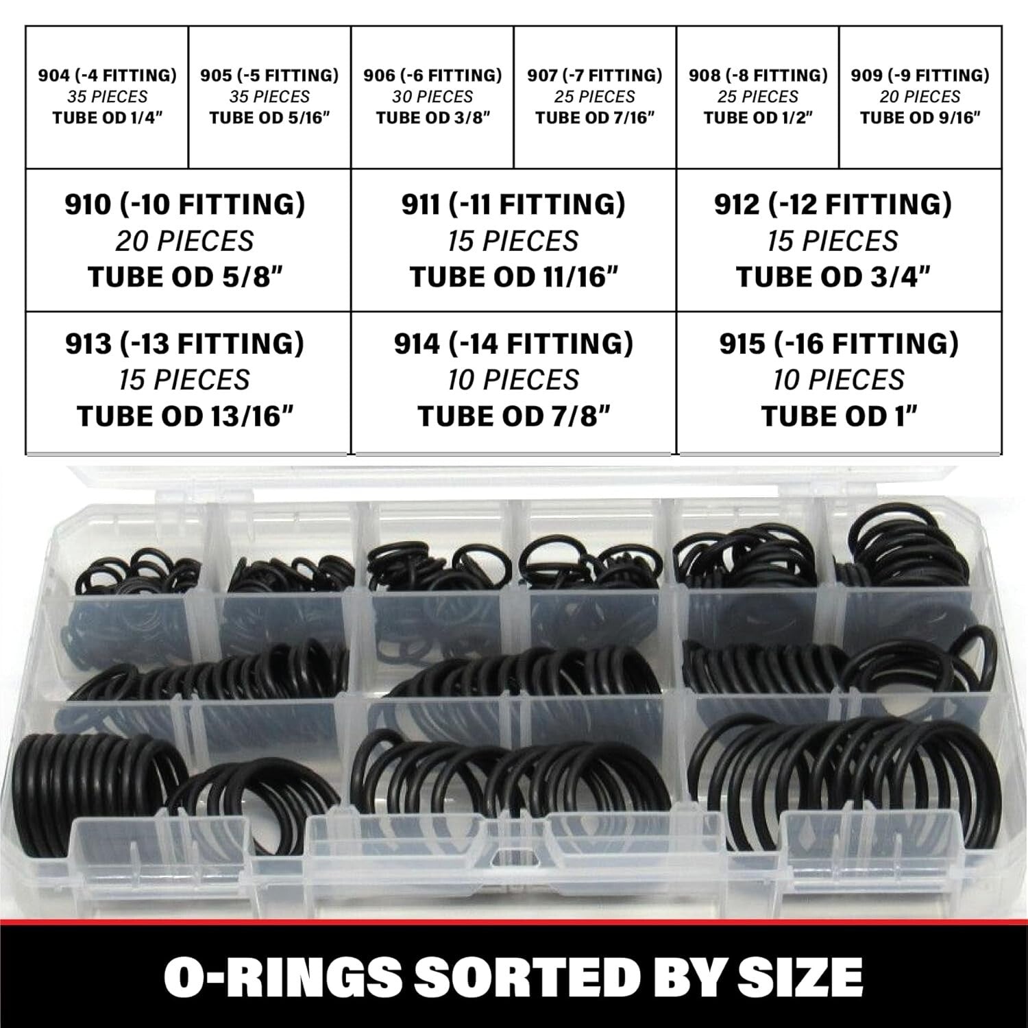 Durable 255-Piece Buna-N O-Ring Kit for Hydraulic Equipment - 12 Essential Sizes