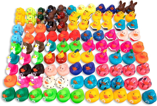 Bulk 100-Pack Assorted Rubber Ducks - Perfect for Toddler Fun and Party Favors