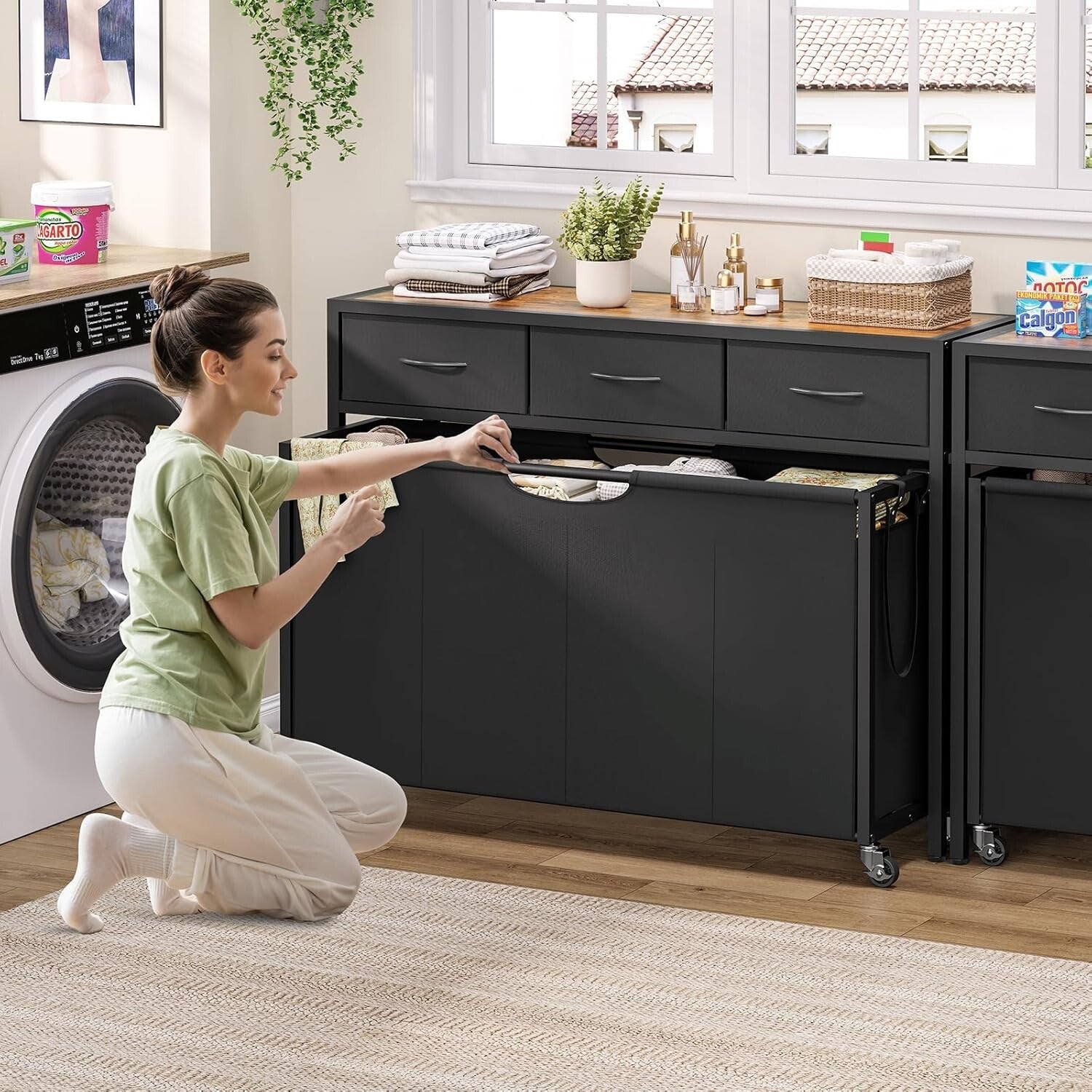 Multi-Functional 300L Laundry Basket with Rolling Design & Sturdy Tabletop