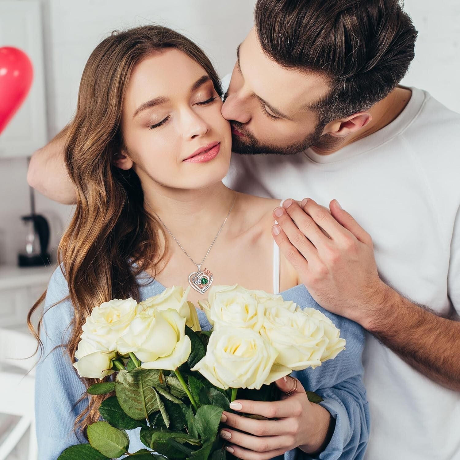 Forever Love Heart Necklace - 925 Silver Double Birthstone Jewelry Gift for Her