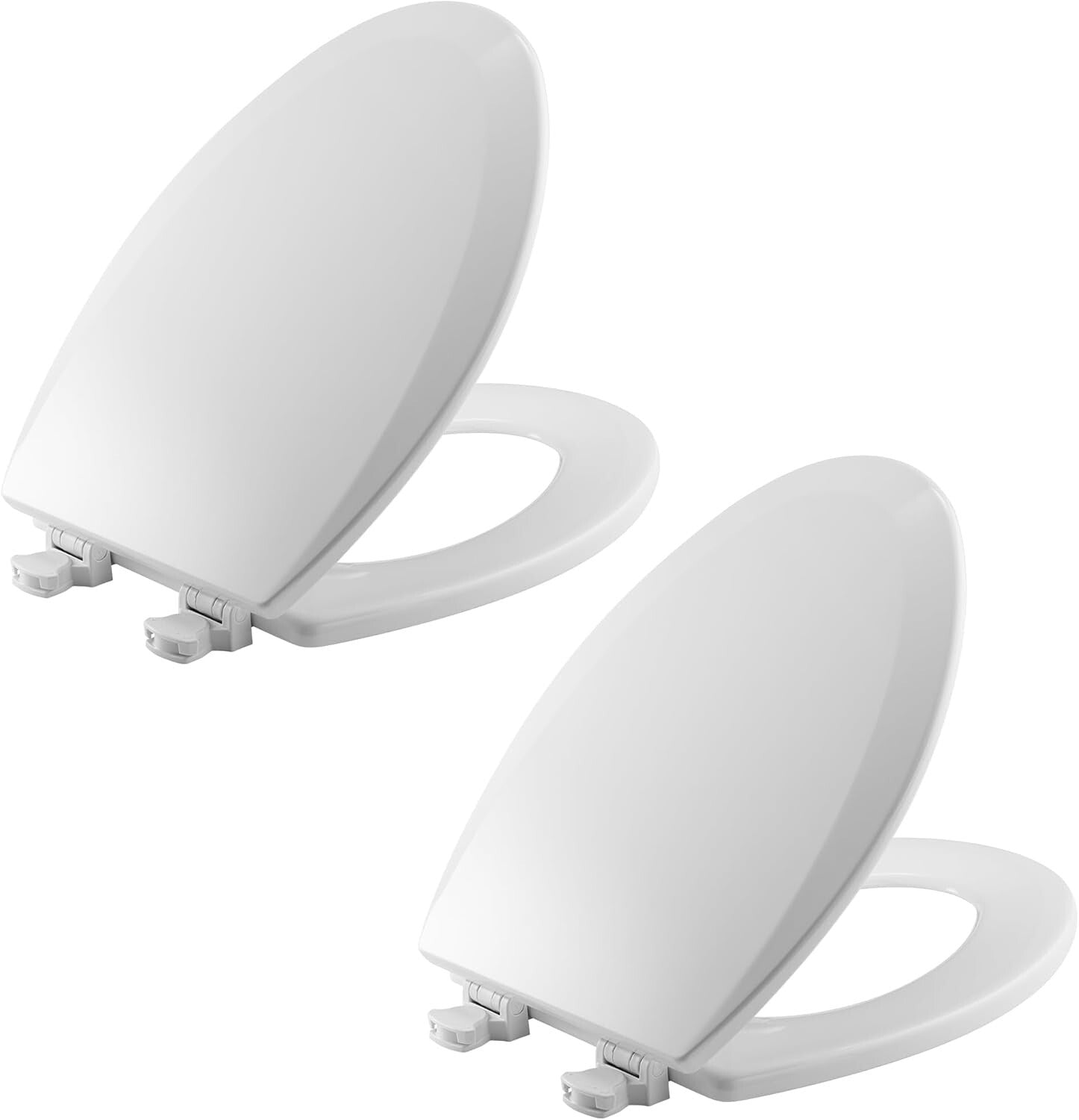 High-Gloss White Elongated Toilet Seats 2-Pack with Molded Wood for Durability