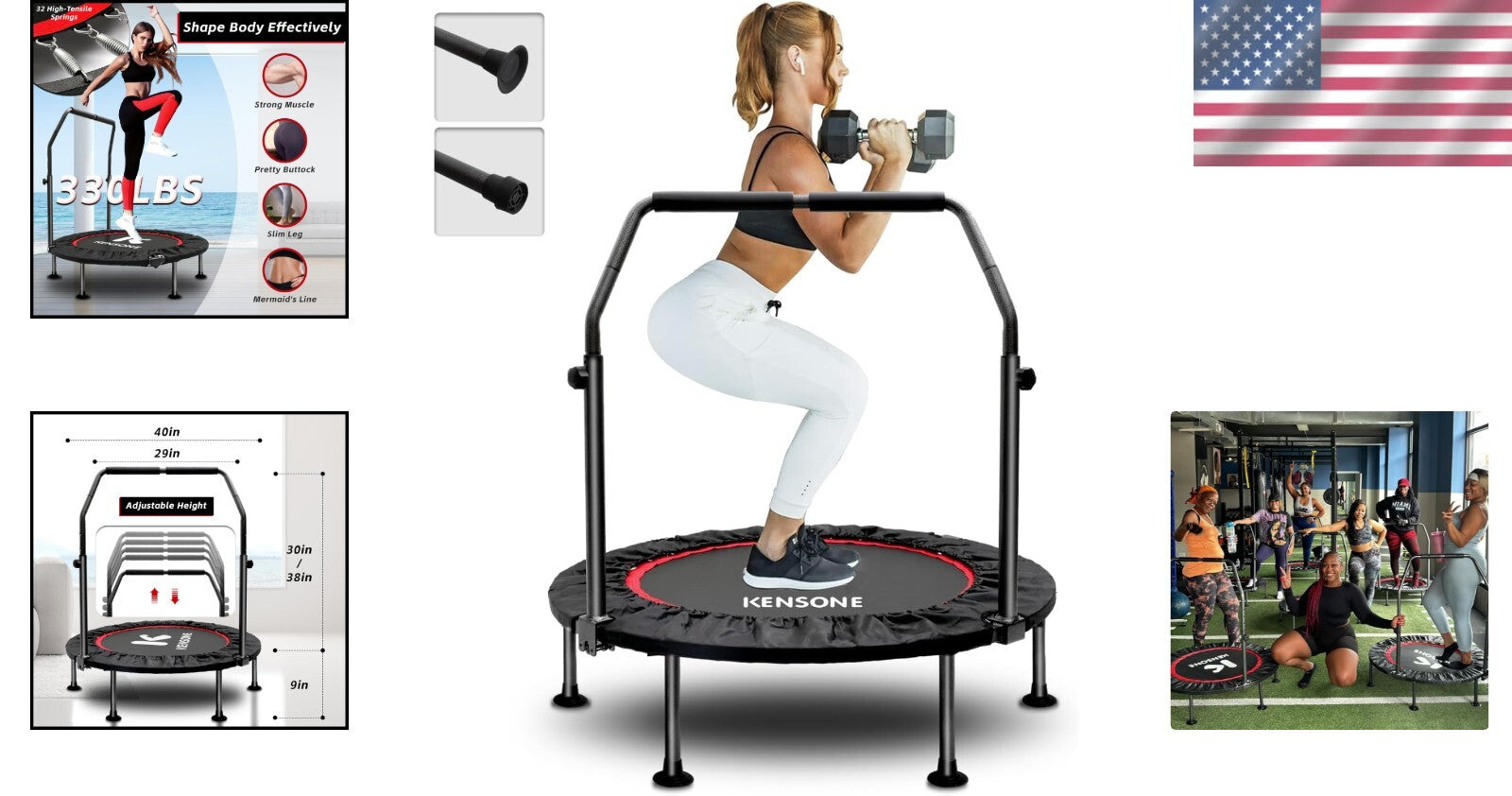 Compact 40" Mini Trampoline with Safety Handle - Perfect for Family Workouts