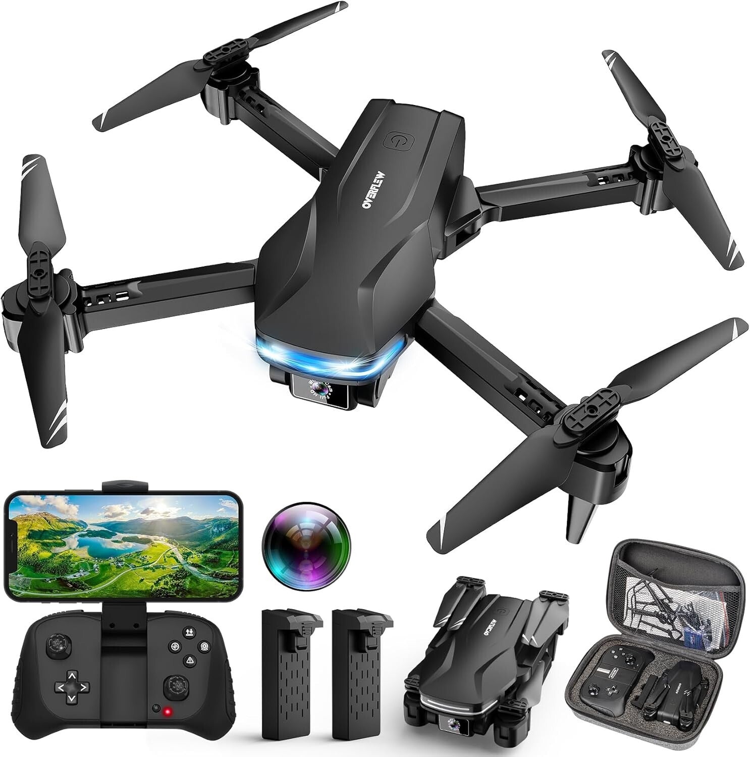 All-in-One Foldable Drone with 1080P Camera, Carry Case & Extended Battery Life