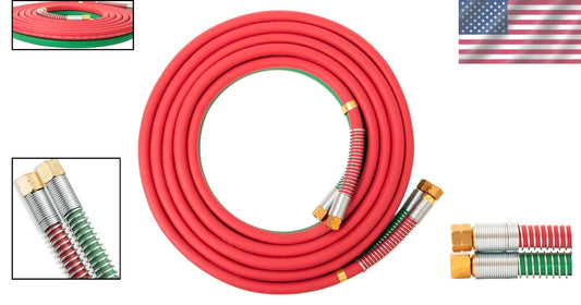 1-Year Warranty Oxy Acetylene 1/4" Hose Set with B Fittings & Strain Relief
