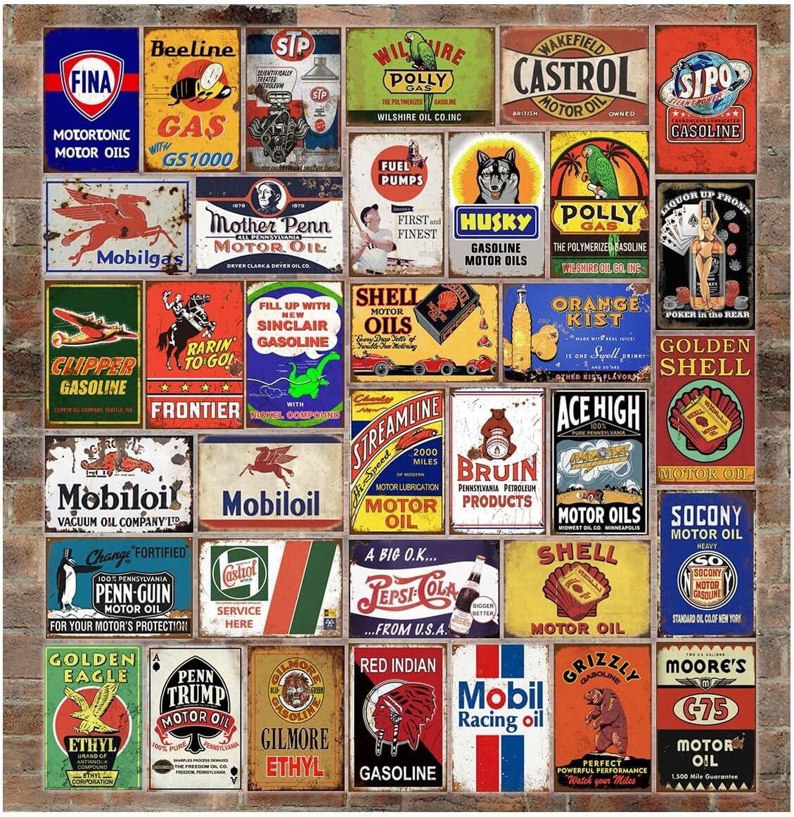 Nostalgic 35-Piece Metal Sign Collection for Kitchen, Bar, and Garage