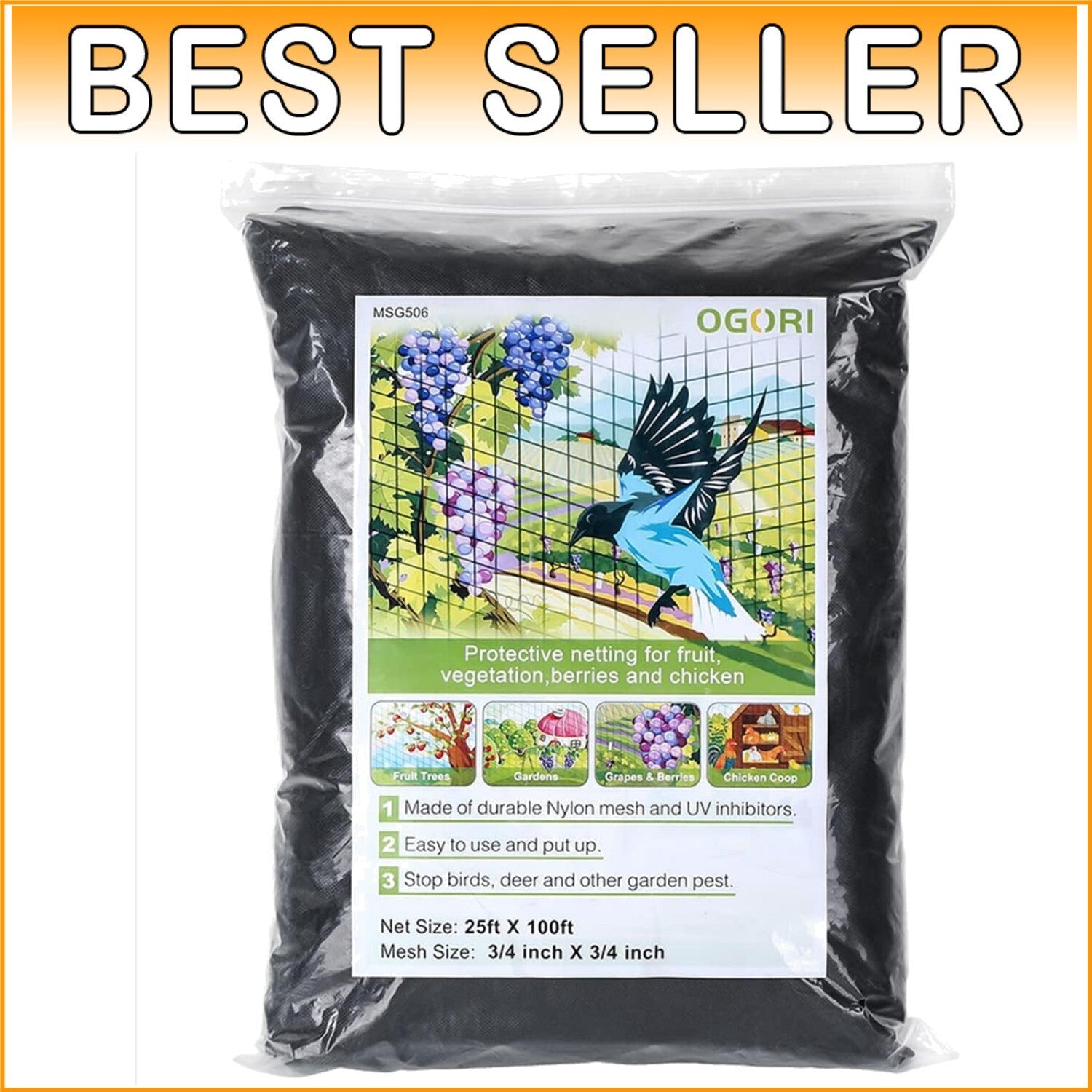 Nylon Heavy-Duty Garden Netting 25' x 100' - Protect Against Birds & Pests
