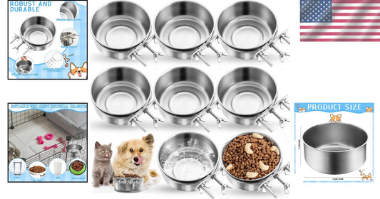 Durable Stainless Steel Pet Feeding Bowls with Clamp Holder - Spill Proof Set