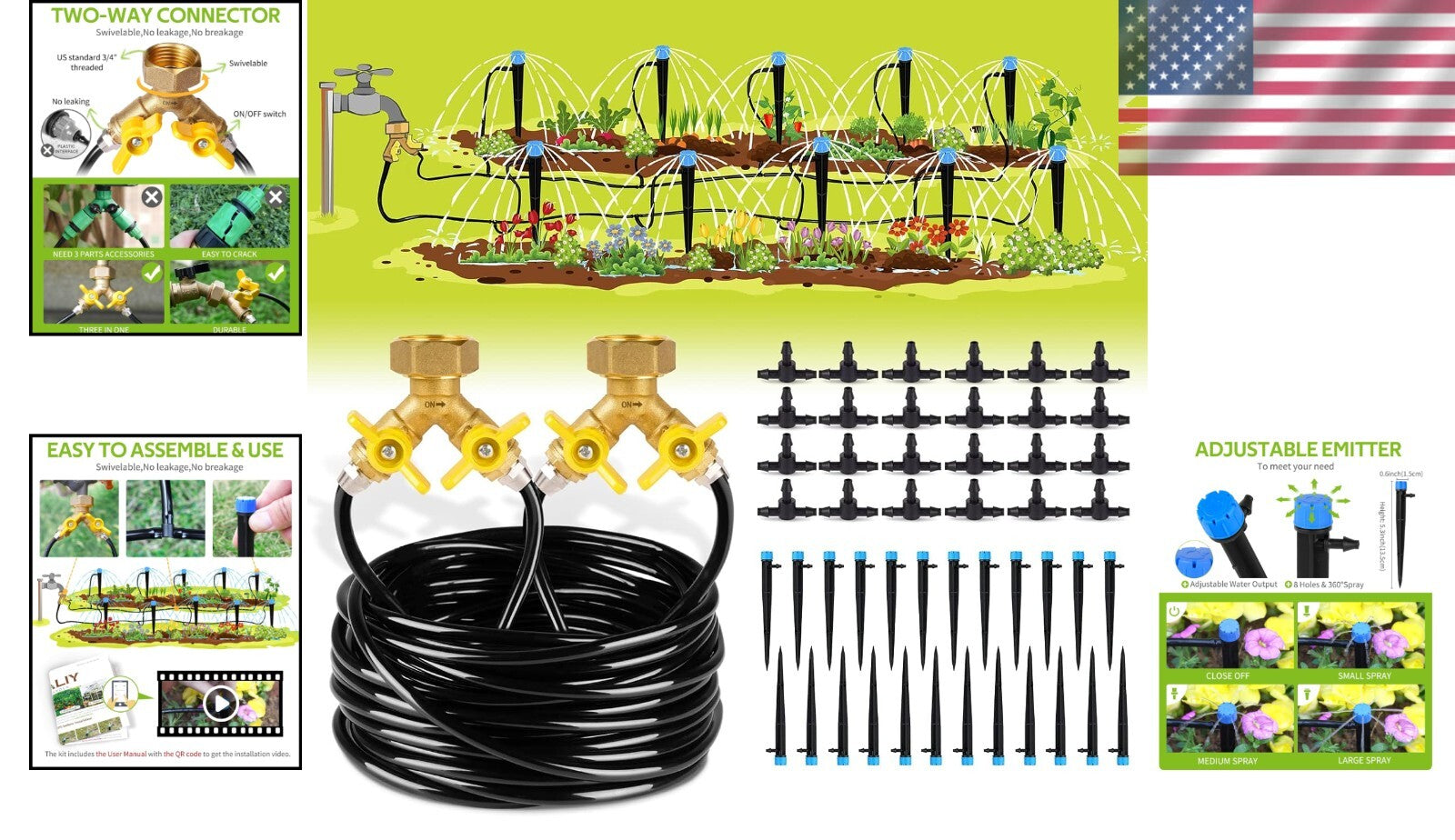 98.4ft Adjustable Drip Irrigation Kit for Efficient Plant Watering System