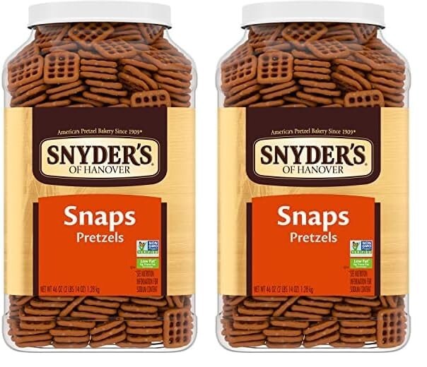 46 Oz Canister of Crunchy Pretzel Snaps - Perfect Snack for Parties and Games