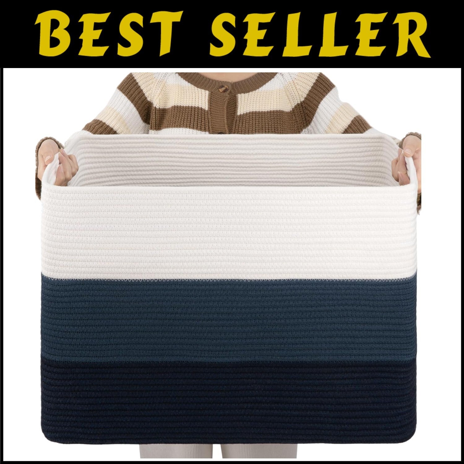 Spacious Gradient Blue Rectangular Basket - Large Storage for Living Spaces