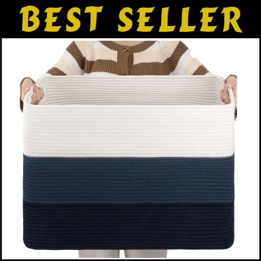 Spacious Gradient Blue Rectangular Basket - Large Storage for Living Spaces