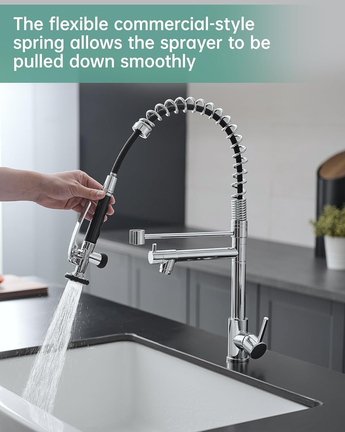 Heavy-Duty Chrome Single Handle Kitchen Faucet with High Arc & Pull Down Sprayer