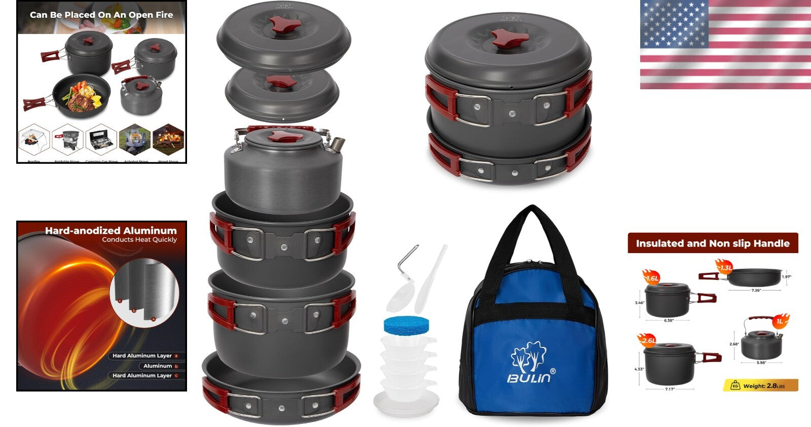 Durable Aluminum Backpacking Cook Set - 13 Pieces for Outdoor Adventures