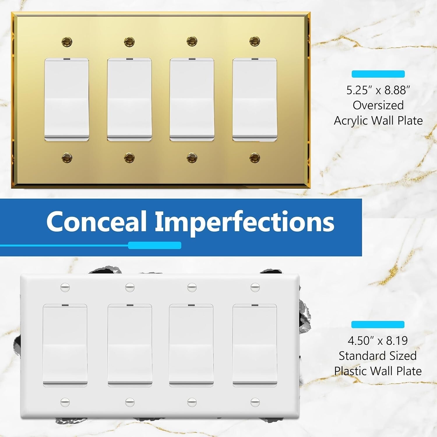 Chic 4-Gang Gold Acrylic Wall Plate with Reflective Finish - Luxe Decor Upgrade