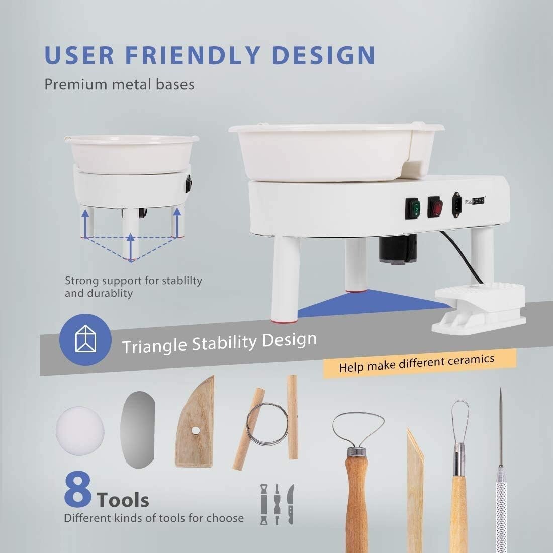 Durable 25CM Pottery Wheel with Brush Motor - Ideal for Craft Studios & Classes