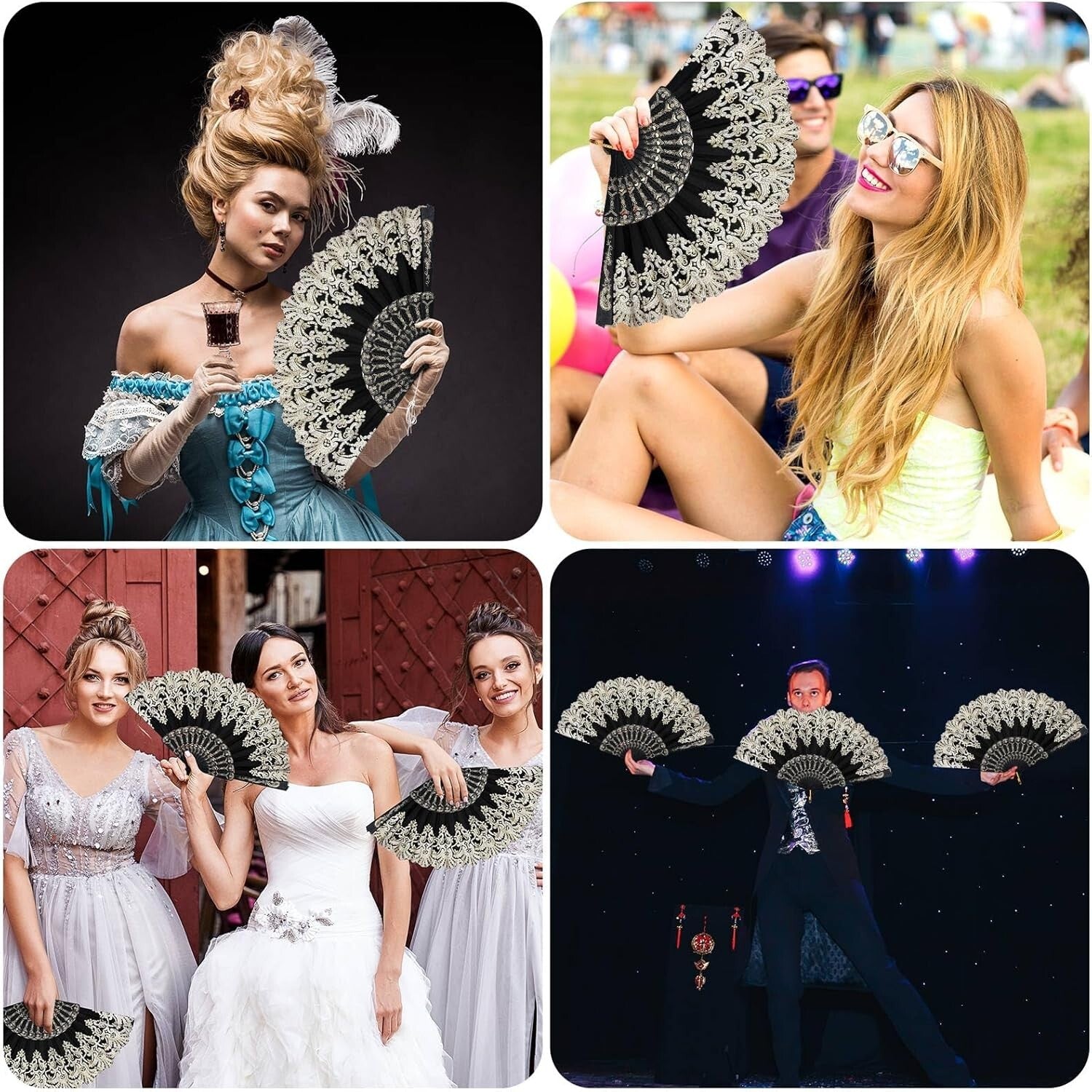 Chic 50 Pcs Lace Folding Fans with Gift Bags - Ideal for Summer Events & Dances