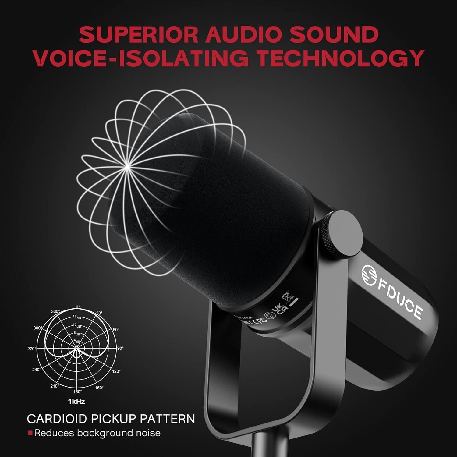 All-Metal Cardioid Dynamic Microphone with Voice Isolation for Clear Recording