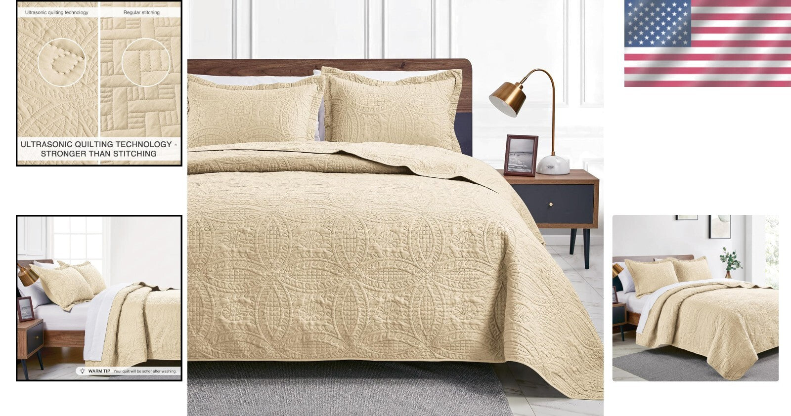 Elegant Cal King Summer Quilt Set - 3 Piece Coin Pattern for Year-Round Comfort