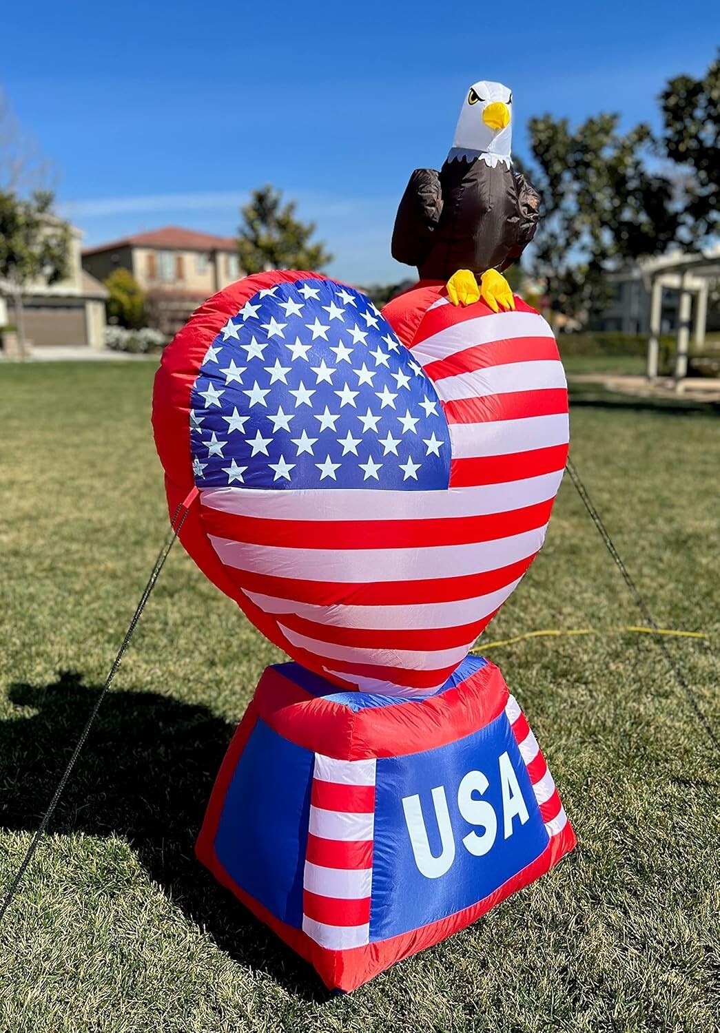 5ft Tall Inflatable American Heart - LED Illuminated Independence Day Ornament