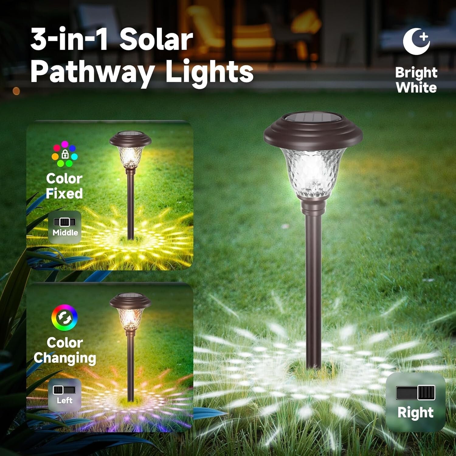 8 Pack Color Changing Solar Pathway Lights - Waterproof Metal & Glass Design