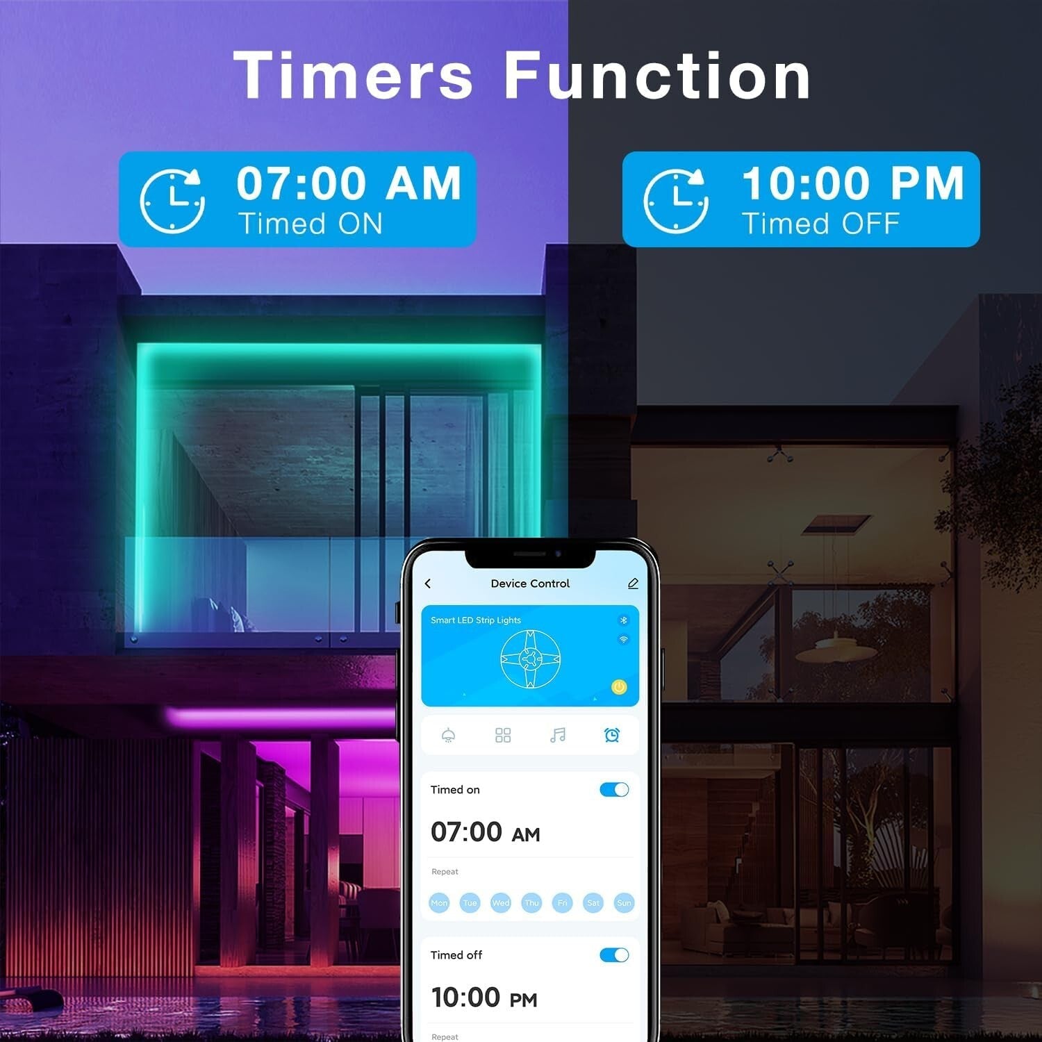 Flexible 32.8 ft Smart LED Strip Lights with Music Sync & Alexa Compatibility