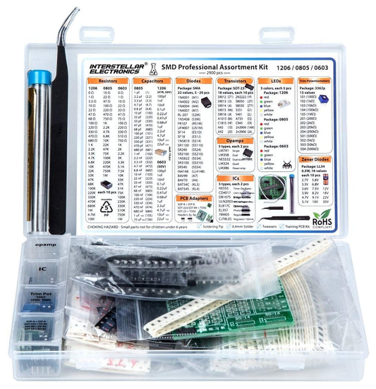 Extensive 2900 pcs SMT Soldering Kit with Resistors, Diodes, Transistors & Tools
