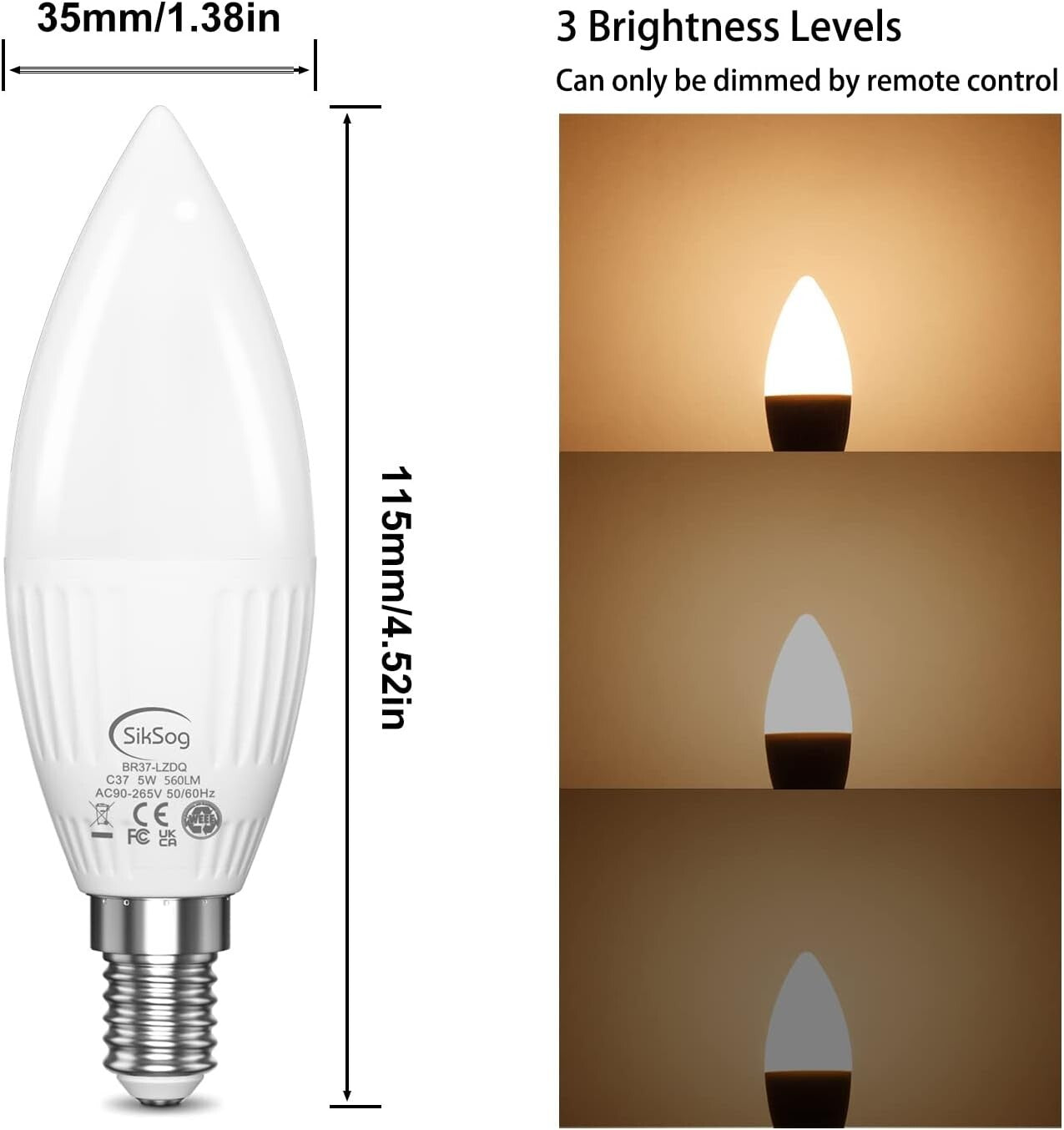 12-Pack Color Changing E12 LED Candelabra Bulbs with Remote Control - 560 Lumens