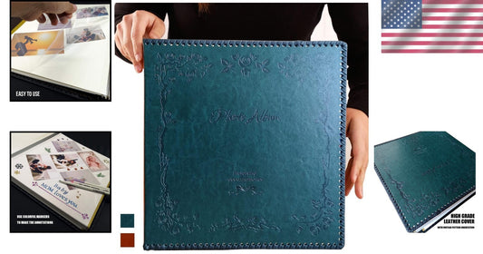 Elegant Vintage Leather Photo Album - 80 Self-Adhesive Pages for Memories